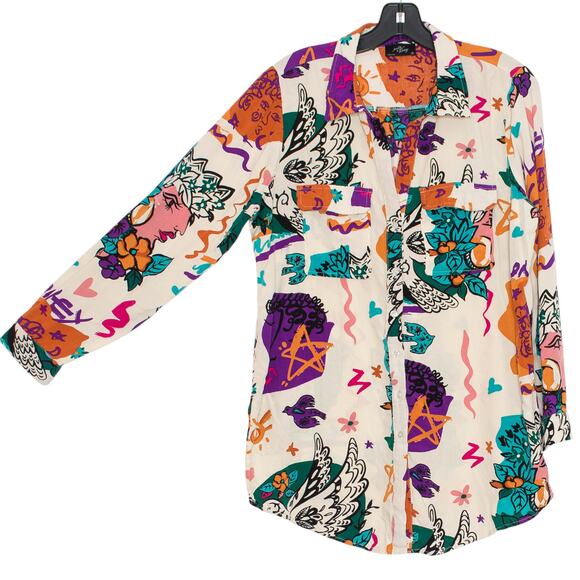 Top Y2K Boho Psychedelic Retro Abstract Avant Garde Pop Art Graphic Button XL - Picture 5 of 5